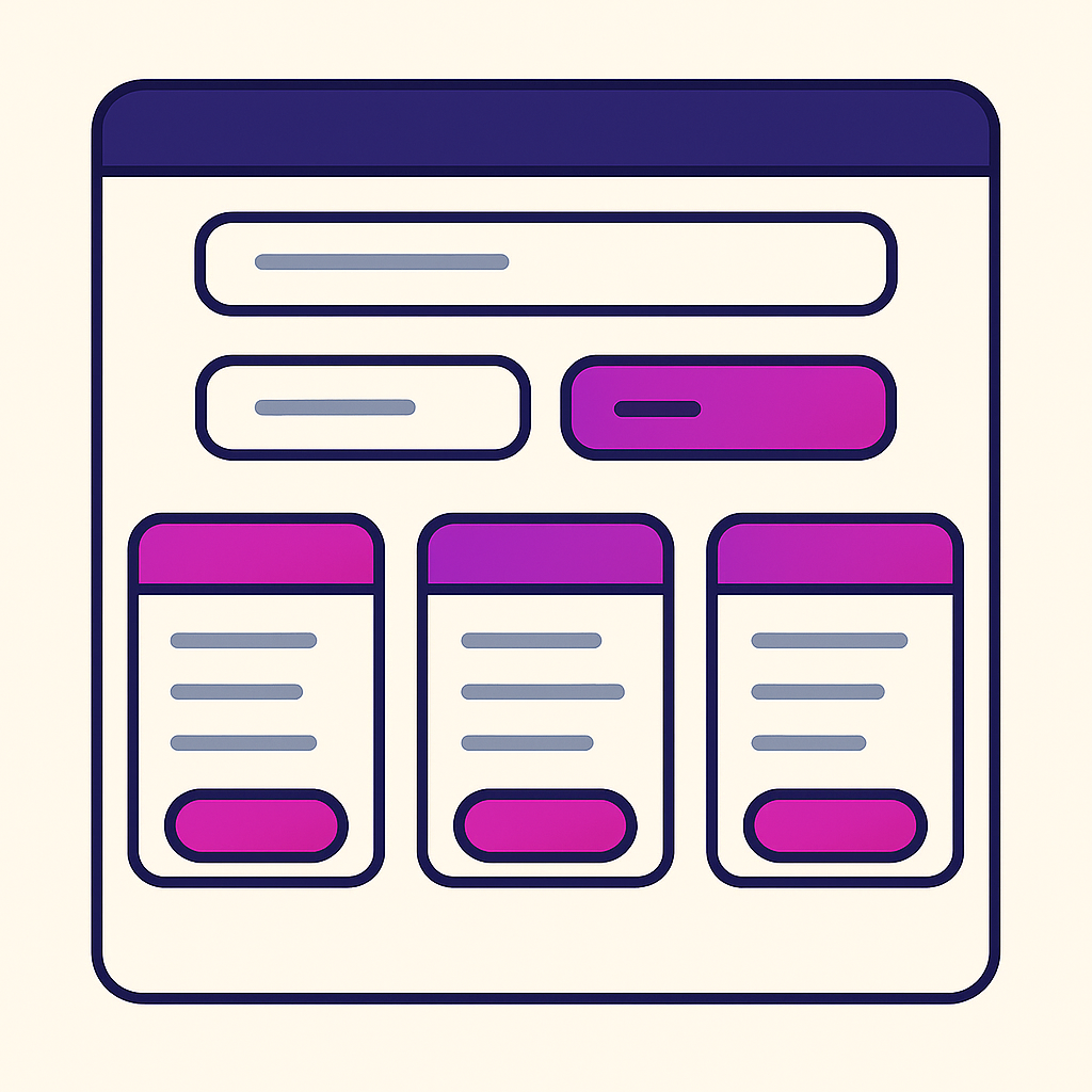 Lo-fi wireframe of a course search portal with a search bar, filter buttons, and bubble-line placeholders illustrating funded online courses, free online courses, government-funded courses, level 2 courses.
