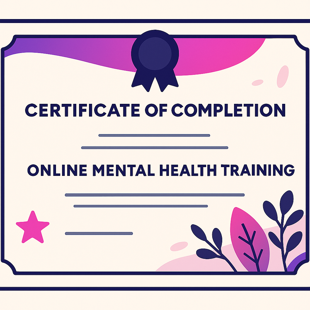 A modern certificate of completion for Free Online Mental Health Courses
